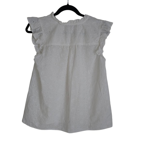 LOFT White Eyelet Lace Blouse Ruffled Sleeve M Cottagecore Boho Coastal Top - Picture 6 of 15